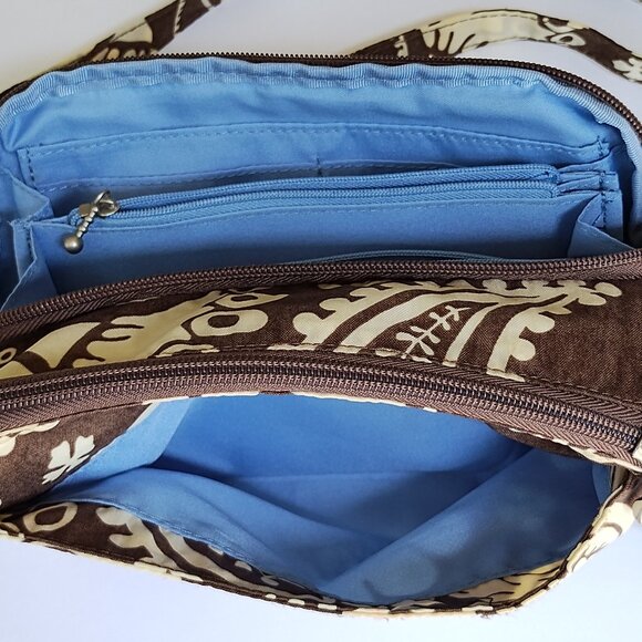 Baggallini Brown & Cream Floral Crossbody Purse Adjustable Strap - Picture 8 of 16